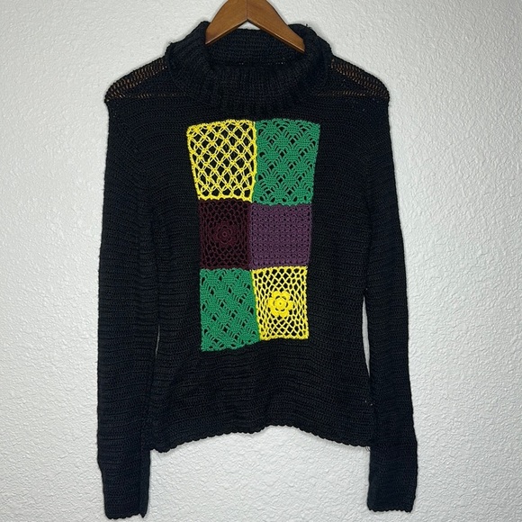 ANISHA SINGH open knit crochet cowl neck sweater size medium grannycore comfy - Picture 1 of 5
